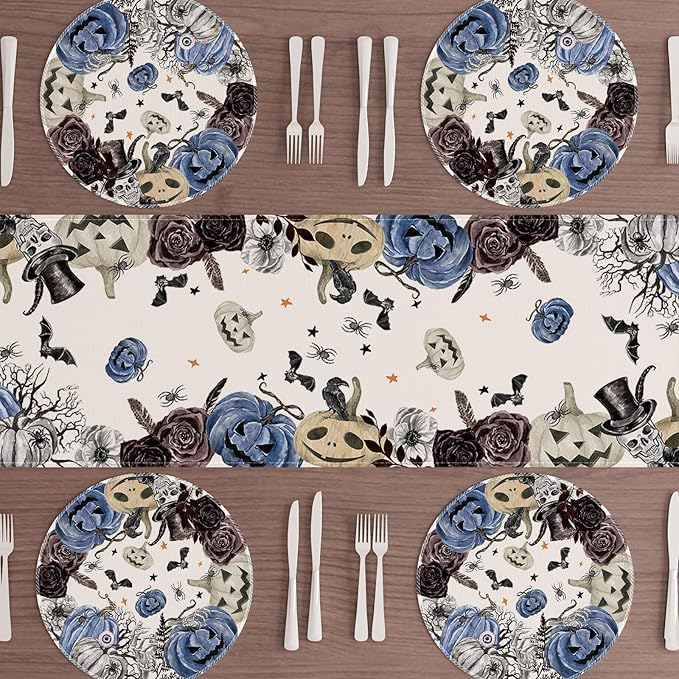 XCHI Spooky Blue Pumpkin Halloween Round Placemats Set of 4 Table Mats for Party Home Kitchen Dining Table Decorations 14x14 Inch