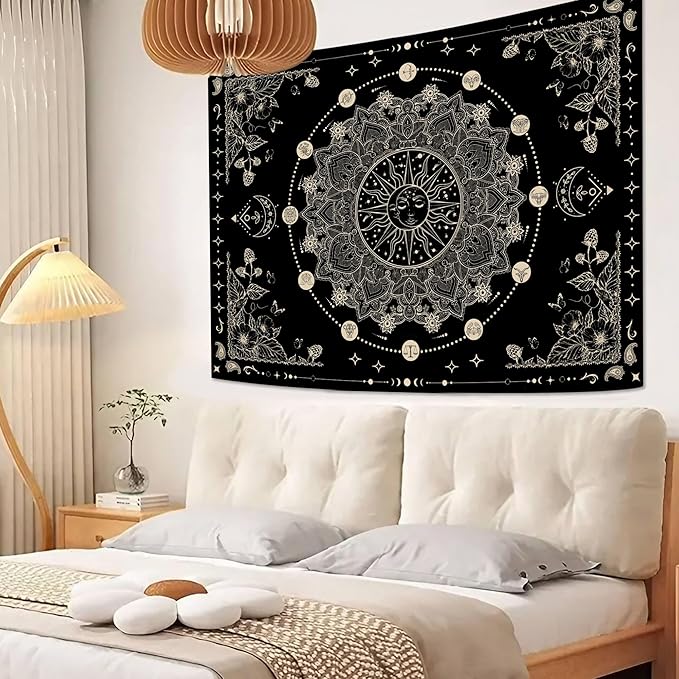 Lunerfex Sun and Moon Mandala Tapestry Boho Tapestry for Bedroom Black and White Tapestries Wall Hanging Living Room Wall Art and Home Decor 44x60