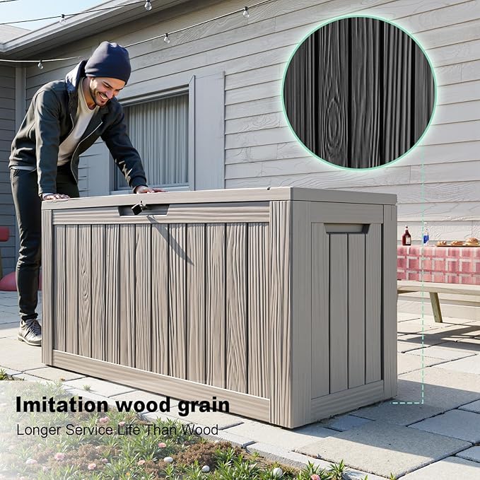 DRATO 80 Gallon Large Deck Box, Outdoor Storage Box for Patio Furniture, Patio Cushions, Gardening Tools, Pool Supplies 480lbs Weight Capacity,Waterproof Resin Storage Boxes