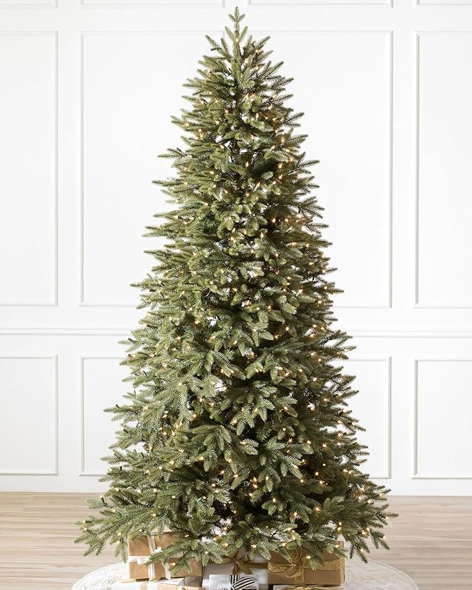 Balsam Hill 9ft Pre-Lit Stratford Spruce - Slim Artificial Christmas Tree with 1,000 Clear LED Lights, True Needle Foliage, Easy Plug Technology & Premium Stand for Small Spaces