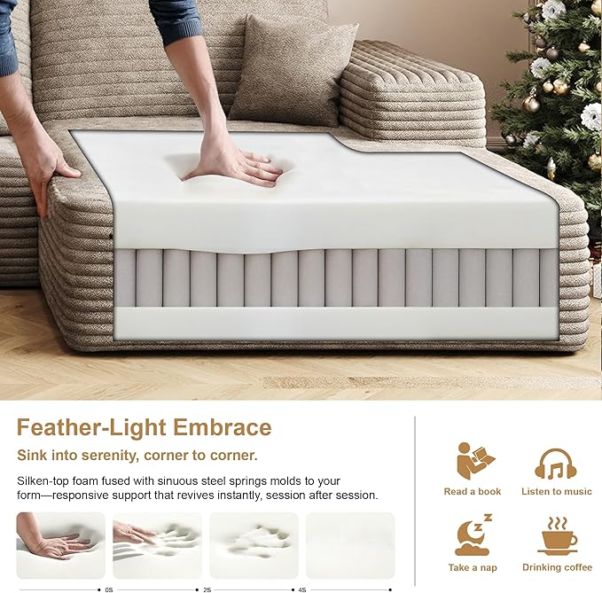 108" Sectional Couches for Living Room Modern Modular Sofa with L-Shape Couchs Upholstered Boneless Couch Deep Seat Sectional Couch with Chaise (Camel, Right Facing Chaise+2Seaters)