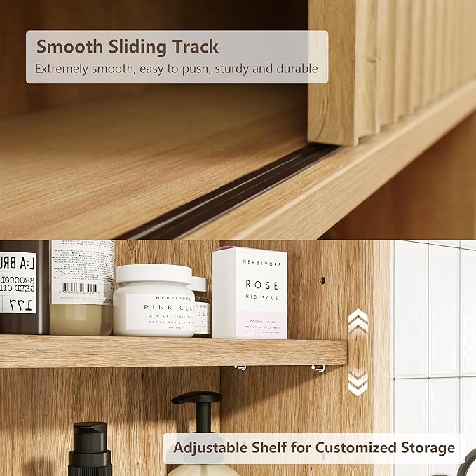 2 Pcs Bathroom Wall Cabinet Above Toilet Storage,Wall Mounted Storage with Adjustable Shelves, Space-Saving Modern Design for Bathroom & Laundry Room, Kitchen, Dining Room, Living Room