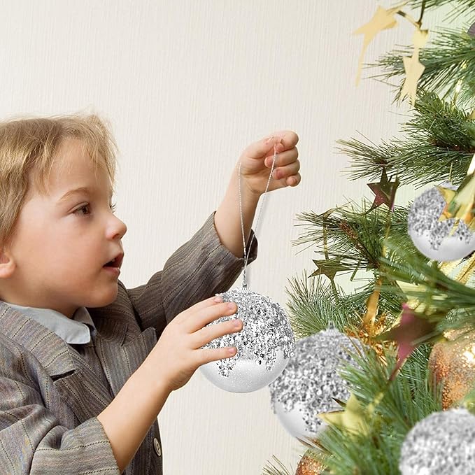 4" Christmas Ball Ornaments, 4pc Set Silver Shatterproof Christmas Decorations Tree Balls for Xmas Trees Wedding Party Holiday Decorations