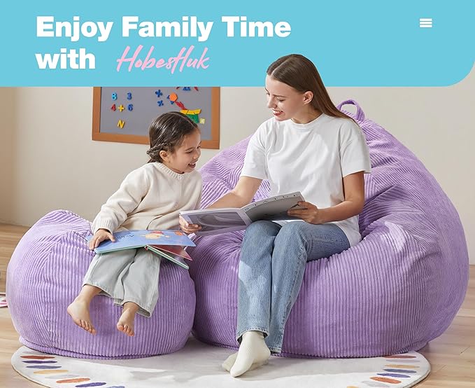 Hobestluk 4.5FT Bean Bag Chair Giant Bean Bag Chair with Filler Included Adult Bean Bag Chairs with Removable Cover for Bedroom Living Room - (Jumbo, Purple)