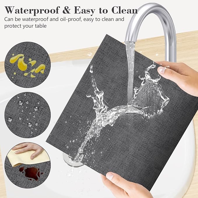 Faux Leather Placemats Set of 6,Heat Resistant Placemats for Dining Table, Easy Clean Non-Slip Place Mats, Waterproof Stain Resistant Wipeable Washable PU Table Mats, (Dark Grey)