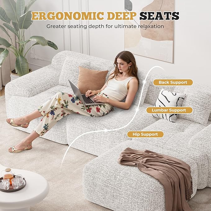 122" Modern L Shaped Modular Sectional Sofa, Boneless Couches for Living Room with Ottoman,4 Seater Convertible Chenille Cloud Couch Sofa Set, No Assembly Required, Beige 1 PCS