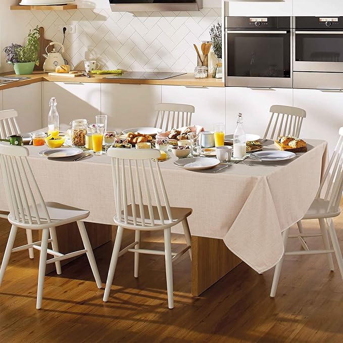 Fitable Faux Linen Tablecloth Square Wrinkle Resistant Fabric Neutral Table Cloth, Indoor Outdoor Table Cover for Kitchen Dining, Birthday Party, Farmhouse (Beige, 54 x 54 Inch)