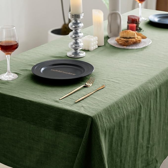 EVERLY 100% Pure Linen Rectangle Tablecloths 60x120Inches for Dining,Buffet Parties,Picnic,Events,Weddings and Restaurants,Decorative Halloween,Thanksgiving Machine Washable Tablecloths-Green