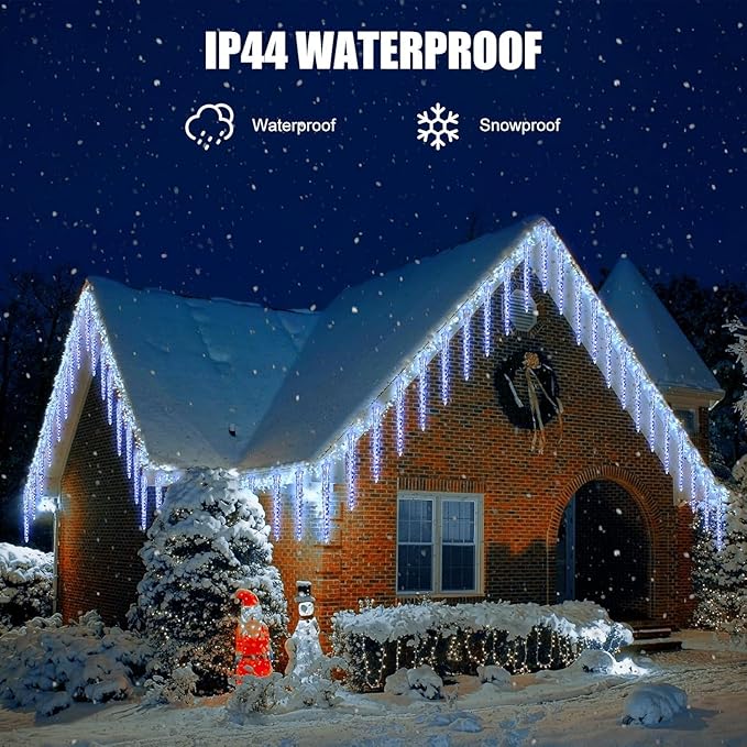 Brightown Christmas Meteor Shower Icicle Lights Outdoor, 2 Pack Total 40ft with 40 Large Tube 960 LED Dropping Effect, Waterproof Decorations for House Eave Roofline, Blue