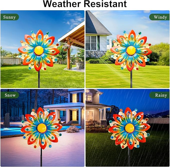 Soalr Wind Spinners -60.63 Inch Outdoor Metal Stake Yard Wind Sculptures, Solar Powered Multi-Color LED Glass Ball with Kinetic Wind Spinner Windmills for Outdoor Lawn & Garden Decoration