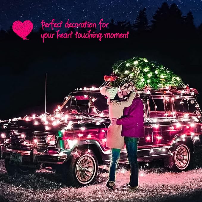 Pink String Lights with 100 Clear Bulbs on White Wire - 26.5 FT Waterproof Connectable Mini Tree Lights for Indoor Outdoor Use Party Holiday Patio Decorations