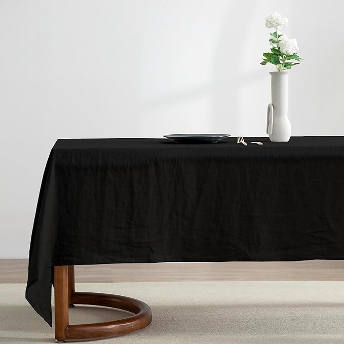 EVERLY 100% Pure Linen Rectangle Tablecloths 60x84Inches for Dining,Buffet Parties,Picnic,Events,Weddings and Restaurants,Decorative Halloween,Thanksgiving Machine Washable Tablecloths-Black