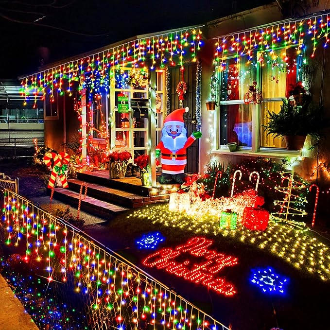 Heceltt Christmas Lights Outdoor, 1280 LED 131FT Ice Lights for Outside, 8 Modes Plug in 240 Drops Ice String Light with Timer Memory Function Hanging Light for Christmas Decor(Multicolor)