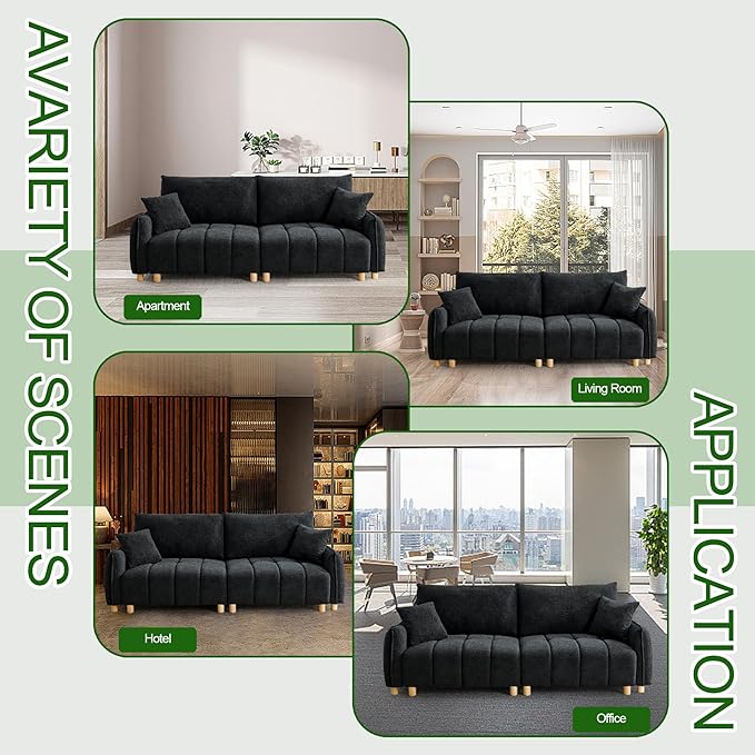 Convertible Sofa Bed, 90" Full Size Sleeper Sofa with Storage, Tufted Chenille 3 Seat Sofa Couches for Living Room, Small Spaces, Guest Room, Apartment, Black