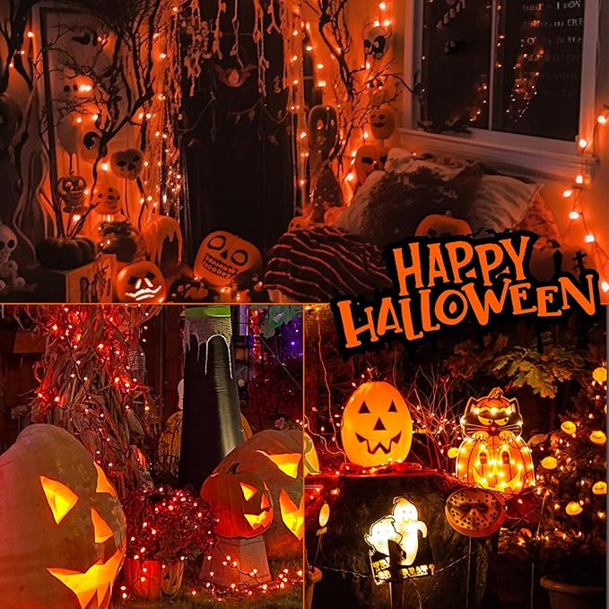 Halloween Lights Orange Lights, 50FT 200 Count Incandescent Connectable Fall Light, 120V UL Listed Waterproof Halloween Decorations for Autumn Indoor Outdoor Party Home Garden Yard Decor