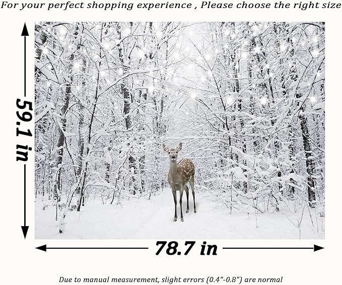 QGHOT Winter Tapestry Wall Hanging Snow Scene Backdrop Winter Wonderland Wall Decor Snowy Forest Wall Art Nature Woodland Deer Tapestry for Bedroom Room Dorm Party Decoration, Large