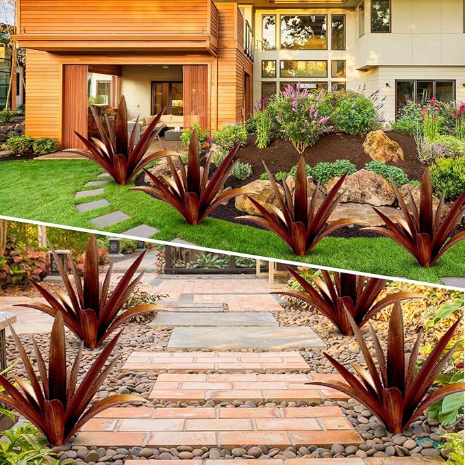 DIY Metal Agave Plant Art Yard Tequila Art Sculpture, Tequila Rustic Garden Sculpture Statue Outdoor Decor,Agave Metal Plants for Yard, Garden Lawn Ornaments (12 Leaves -Yellow)