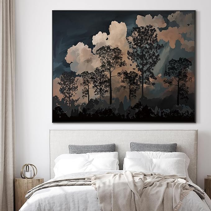 SIGNWIN 46"x60" Extra Large Framed Wall Art Silhouetted Trees at Dusk, Dramatic Forest and Cloudscape for Home Living Room Bedroom Decor (Frame Assembly Required)