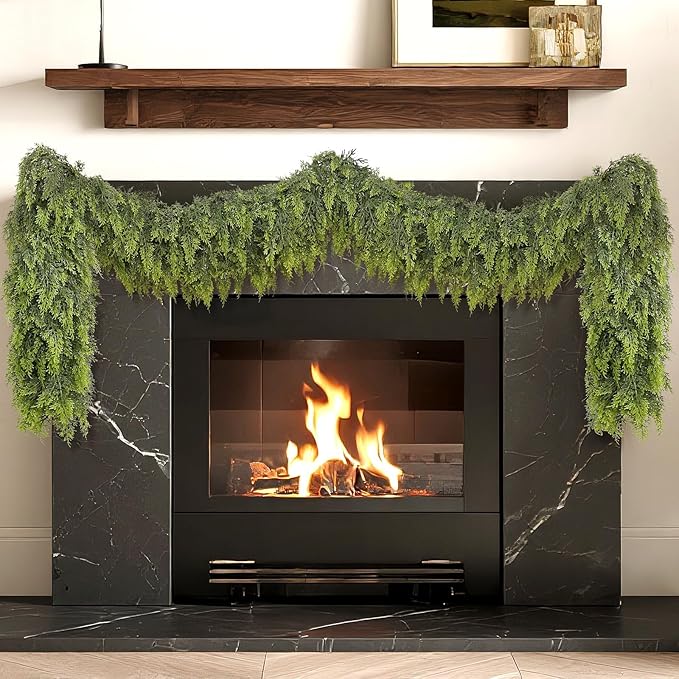 Real Touch Cedar Garland - Artificial Christmas Garlands Faux Green Cedar Fake Pine Needles Garland for Fireplace,Table, Stairs, Mantle, Window,Indoor Outdoor,Home,Holiday Decor(1 PCS,16 FT)