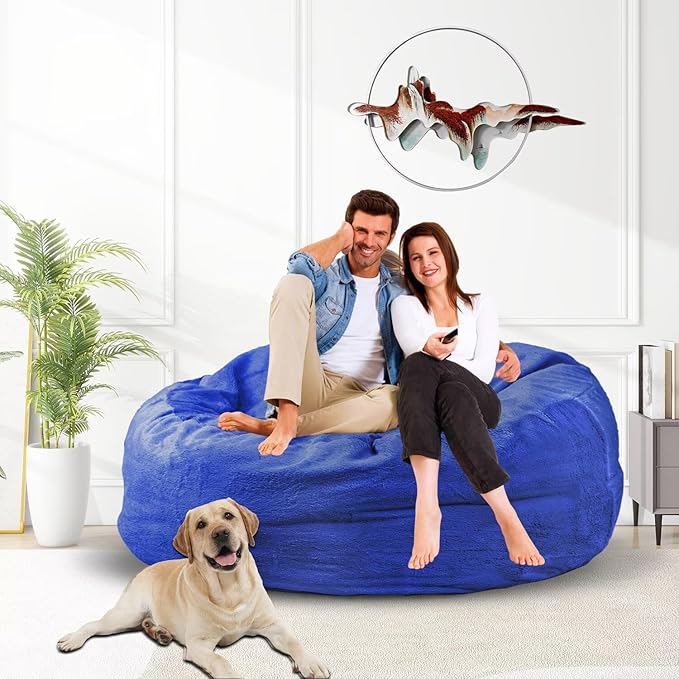 Bean Bag Chair for Adults 4FT,Soft Removable Cover for Teens/Girls Bedroom,Fluffy Giant Round Floor Beanbag Lounger Chairs (No Filler,Sapphire)