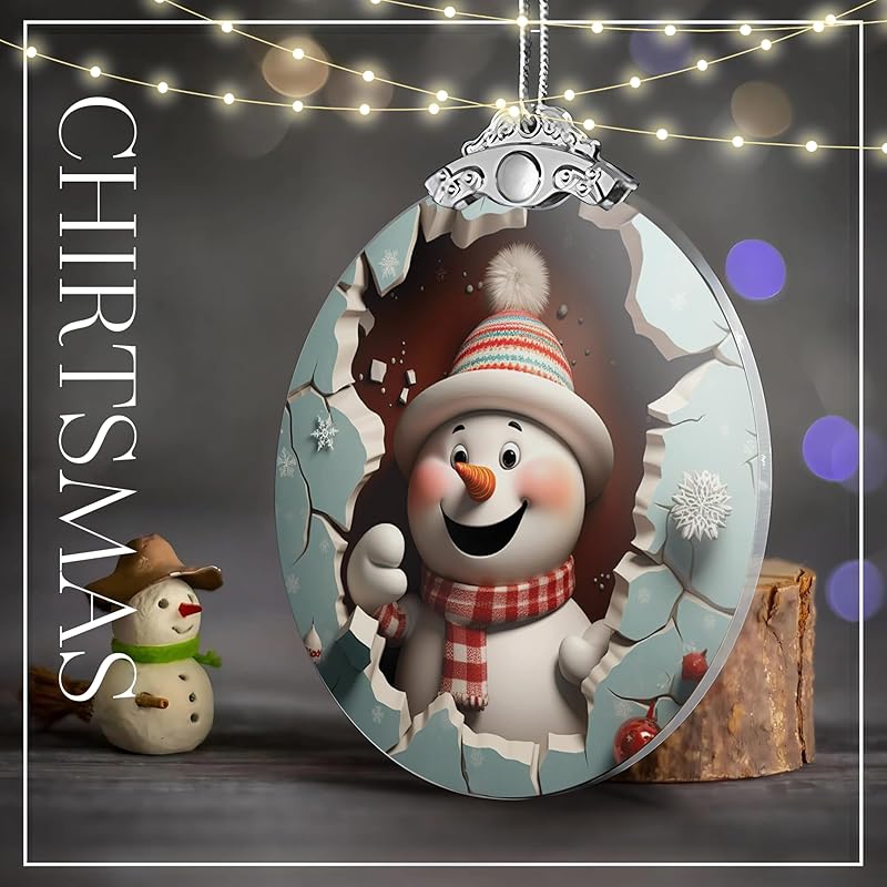 2025 Christmas Ornament, Christmas Tree 4 Inch Acrylic Ornament Art, Christmas Ornaments, Ornaments, Christmas Tree Ornaments, Ornaments for Tree (Cute Snowman)