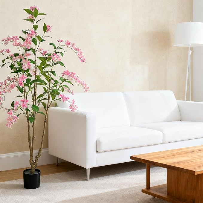 Artificial Jasmine Tree 6ft Black Flower Pot Fake Plants, Lifelike Artificial Trees with Natural - Looking Blooms, Perfect for Any Space