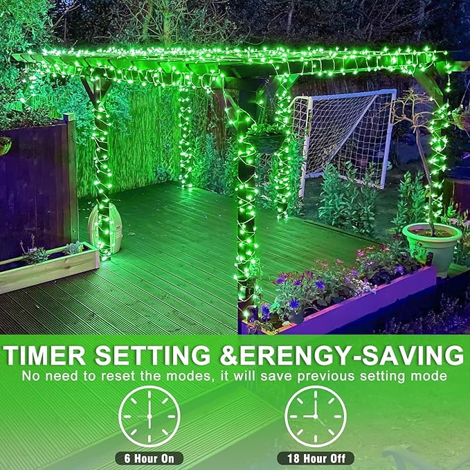 400 LED Green String Lights, 132ft Green Halloween Lights Indoor Outdoor Clear Wire 8 Modes Christmas Lights Plug in Waterproof Twinkle Fairy Lights for Room Tree Christmas Halloween Decorations
