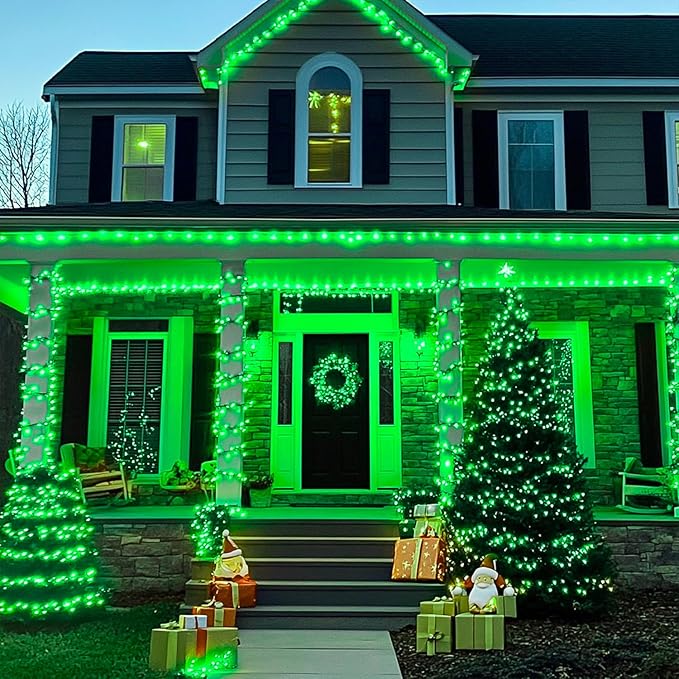 JMEXSUSS 2 Pack Green Halloween Lights, Total 400 LED 151FT Green Solar Lights Outdoor Waterproof, 8 Modes Solar Christmas String Light for Outside Patio Yard Tree Christmas Halloween Decorations