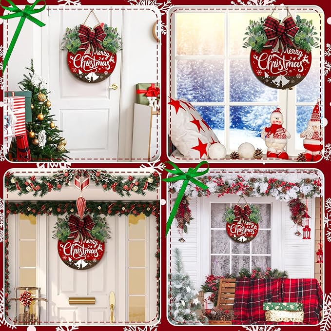 Boao Welcome Door Decoration christmas front door sign red merry christmas Snowflake Wooden Door Hanger with bow Wreaths for Christmas Outdoor Farmhouse Porch Front Door Decor