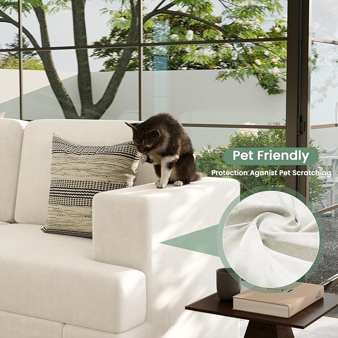 2 Piece Set Comfy Sofa Couch, 2 3-Seater Sofa with Deep Seats, Modern Sleeper Couch for Living Room, Beige Chenille