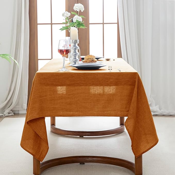 EVERLY 100% Pure Linen Rectangle Tablecloths 60x108Inches for Dining,Buffet Parties,Picnic,Events,Weddings and Restaurants,Decorative Halloween,Thanksgiving Machine Washable Tablecloths-Caramel