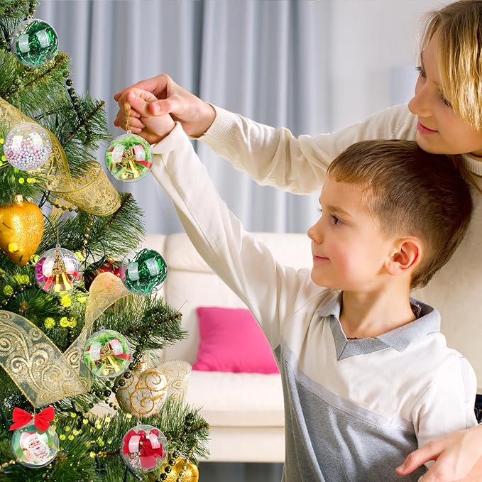 ANVAVO 50 Clear Plastic Fillable Ball Ornaments - DIY Craft Transparent Baubles - Shatterproof Christmas Tree Hanging Ornaments for Christmas, New Years, Birthday, Wedding, Home Decor