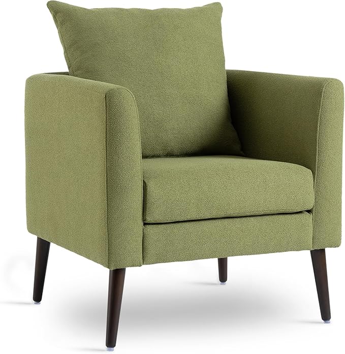 Barrel Accent Chair Set of 2 with Back Pillow, Large Upholstered Armchair with Solid Wood Legs Modern Reading Chairs for Living Room Bedroom