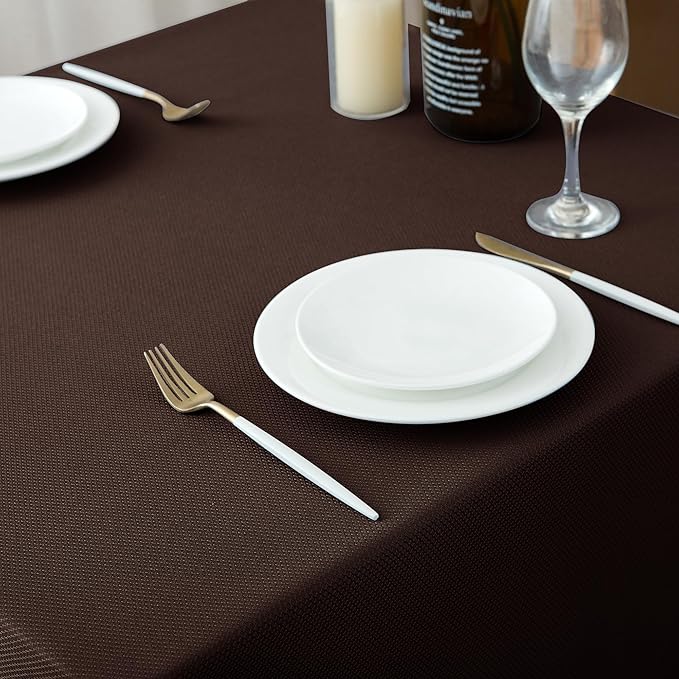 Biscaynebay Textured Fabric Tablecloths 70x120 Inches Rectangular, Brown Water Resistant Tablecloths for Dining, Kitchen, Wedding and Parties etc. Machine Washable