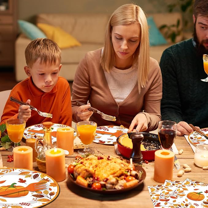 80pcs Fall Thanksgiving Paper Plates and Napkins Forks Dinner Cake Plates Autumn Leaves Pumpkin Party Decorations for Fall Thanksgiving Holiday Wedding Birthday,Serves 20 (fall)