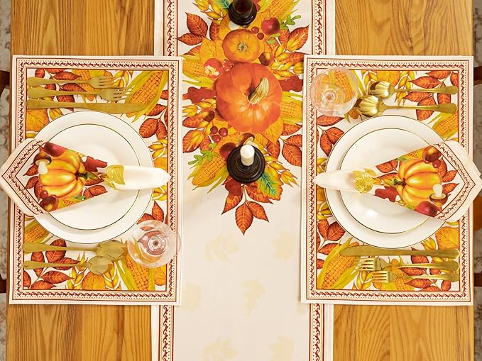 YiHomer Fall Thanksgiving Tabletop Collection for Kitchen Dining Decoration Parties Harvest, Harvest Party, Reversible Placemat Set, 13 x 19