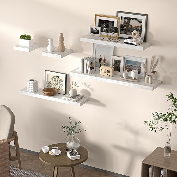 Floating Shelves for Wall, 72"W x 9.3"D x 1.5"H, Long Wooden Wall Mounted Display Shelves with Invisible Brackets for Living Room, Bedroom, Bathroom, Kitchen Decor and Storage, Set of 1, White