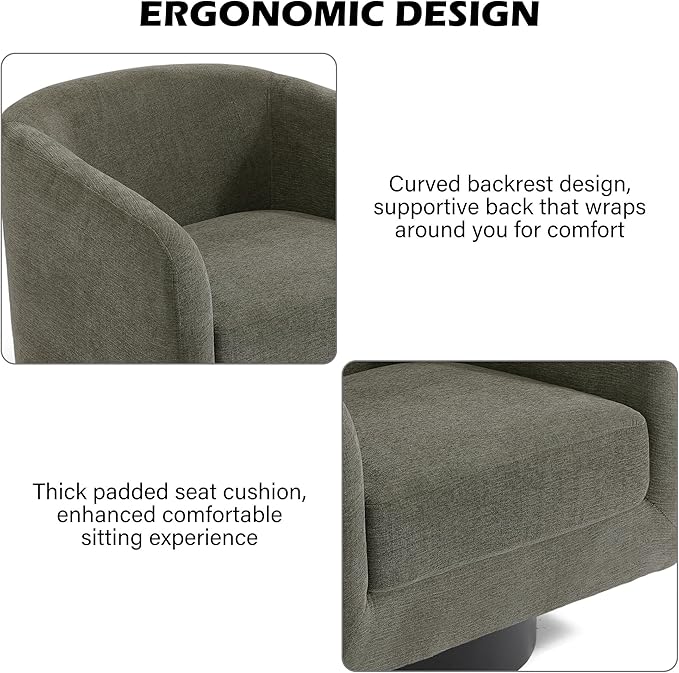 Swivel Barrel Accent Chair, Modern Round Chenille Fabric Arm Chair for Living Room, Bedroom, Comfy Club Reading Chairs for Adults(Chenille Fabric, Tan, Set of 4
