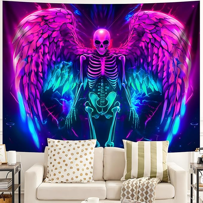 Blacklight Tapestry,WingTapestry Glow In The Dark,UV Reactive Black Light Upright Posters Wall Hanging for Bedroom Dorm Living Room Backdrop Decor (wing13, 79L" x 59W")