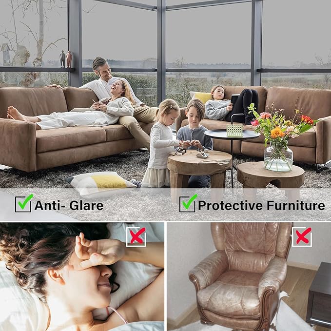 Kromapolis One Way Window Privacy Film Reflective Mirror Home Window Tint, Daytime Privacy Heat Control Anti UV Glass Tinting Static Cling (Silver, 35.4 x 78.7 inch)