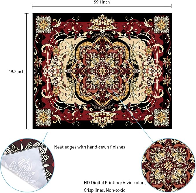 Mandala Tapestry - Moth Wall Hanging, UV Resistant, Machine Washable, Lightweight, Psychedelic Bedroom Aesthetic Decor for Bedroom, Living Room, Yoga Room - 59.1x49.2 Inch