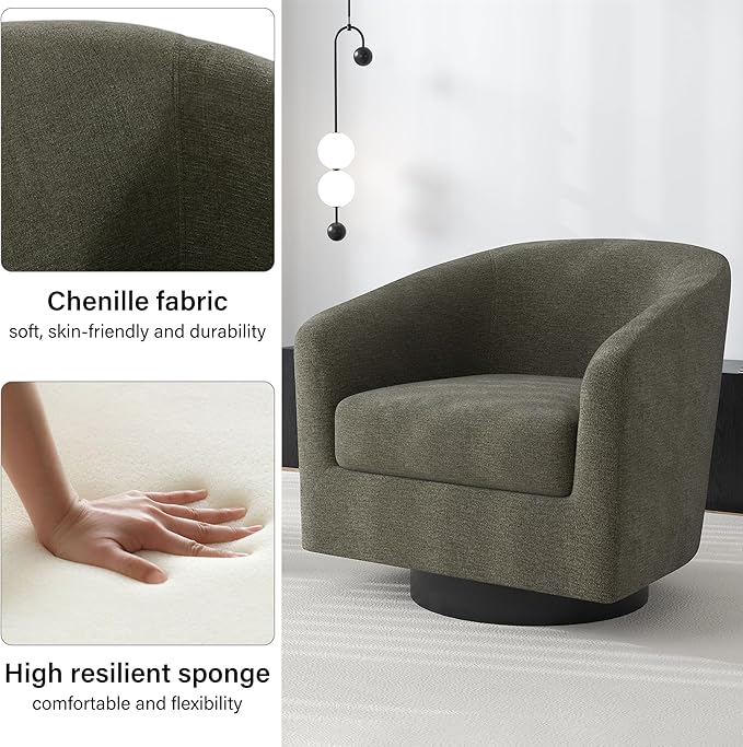 Swivel Barrel Accent Chair, Modern Round Chenille Fabric Arm Chair for Living Room, Bedroom, Comfy Club Reading Chairs for Adults(Chenille Fabric, Tan, Set of 4