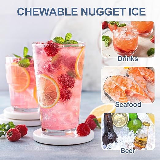 3-in-1 Nugget Ice Maker with Ice & Water Dispenser - 90Lbs/24H Pellet Chewable Ice, Self-Cleaning Countertop Stainless Steel Ice Machine for Commercial, Office, Kitchen, Party (Quiet Operation)