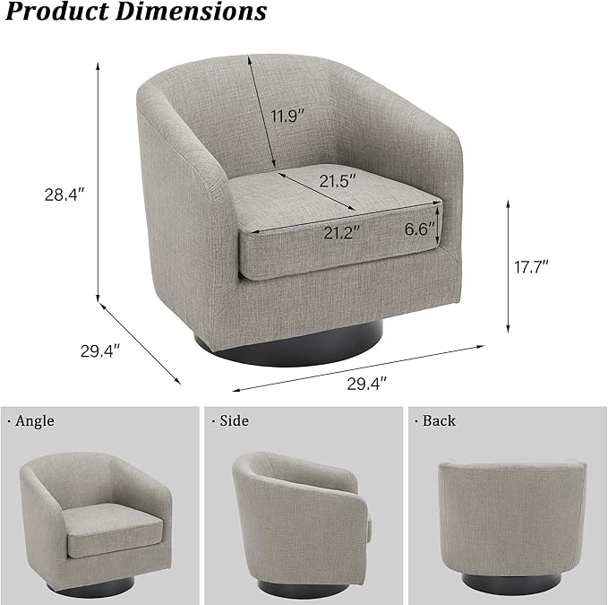 Swivel Barrel Accent Chair, Modern Round Linen Arm Chair for Living Room, Bedroom, Comfy Club Reading Chairs for Adults(Linen Fabric, Khaki, Set of 4