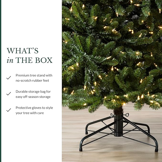 Balsam Hill 7.5 ft Unlit Classic Blue Spruce - Artificial Christmas Tree with 2,960+ Tips, Premium Stand, Storage Bag & Easy Assembly for Indoor Holiday Decorating