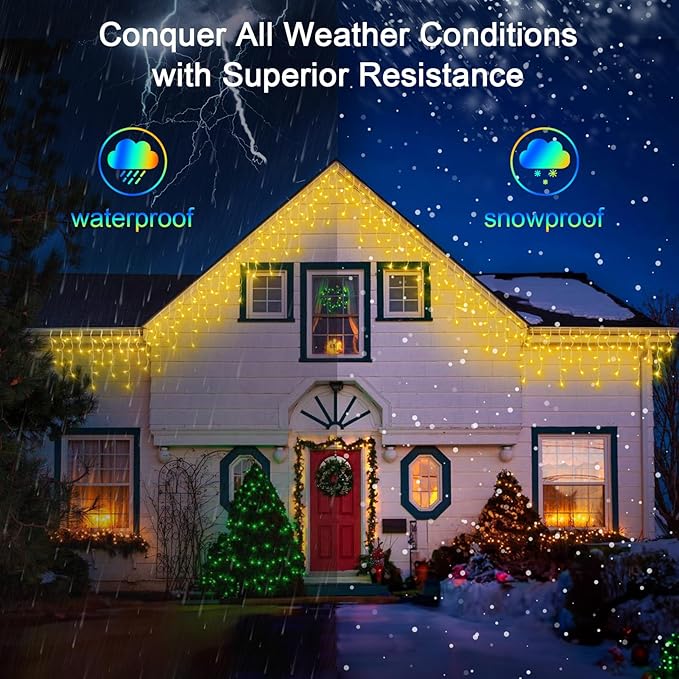 66FT 666 LED Outdoor Christmas Lights - 148 Ice Drops, 12 Pro Modes with Timer Memory & Brightness, Waterproof Hanging Ice String Light for Holiday Wedding Garden Fence House Decor (Warm White)