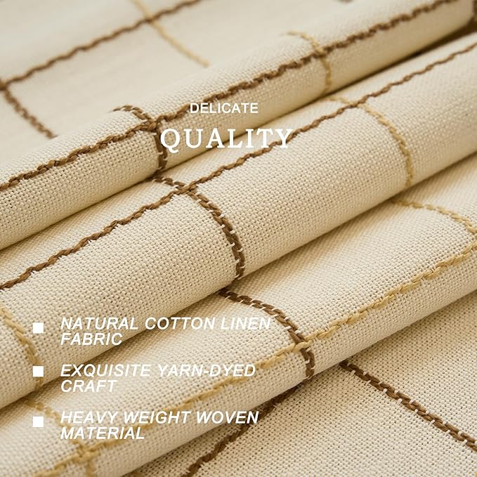 Table Cloth Rectangle Table-Rustic Cotton Tablecloth Craft Fringed Farmhouse Table Cloths for Thanksgiving Kitchen Dining (55x70 Inch, Cream Plaid)