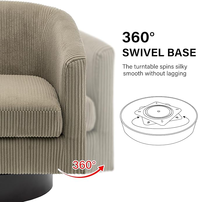 Swivel Barrel Accent Chair, Modern Round Corduroy Fabric Arm Chair for Living Room, Bedroom, Comfy Club Reading Chairs for Adults (Corduroy Camel, Set of 4)
