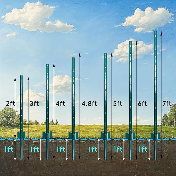 ARIFARO Fence Posts 3 Feet Sturdy Duty Metal Fencing Poles, Pack of 16, No Dig Garden U Post for Wire Fencing Steel Post for Yard, Outdoor Wire