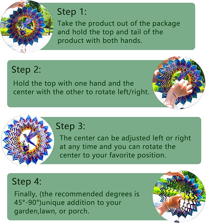 Hummingbird Wind Spinner,Hanging Wind Spinners Outdoor for Garden Decoration,12 inch 3D Stainless Steel Wind Sculpture for Indoor/Outdoor Decor
